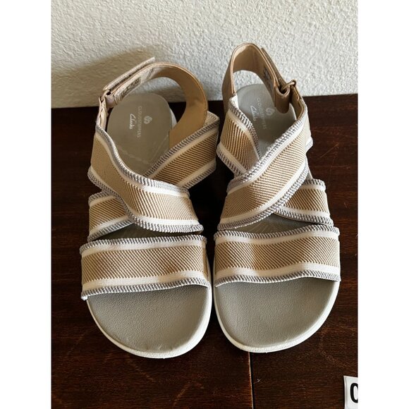 Clarks Cloudsteppers Arla Stroll Sandals Womens Casual Sz 5.5W Beige Slingback H - Picture 2 of 10